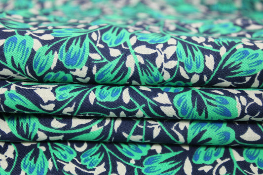 Tissu javanaise de viscose - imprimé fleuri - ton turquoise et bleu - photo 2/5 | So Tissus