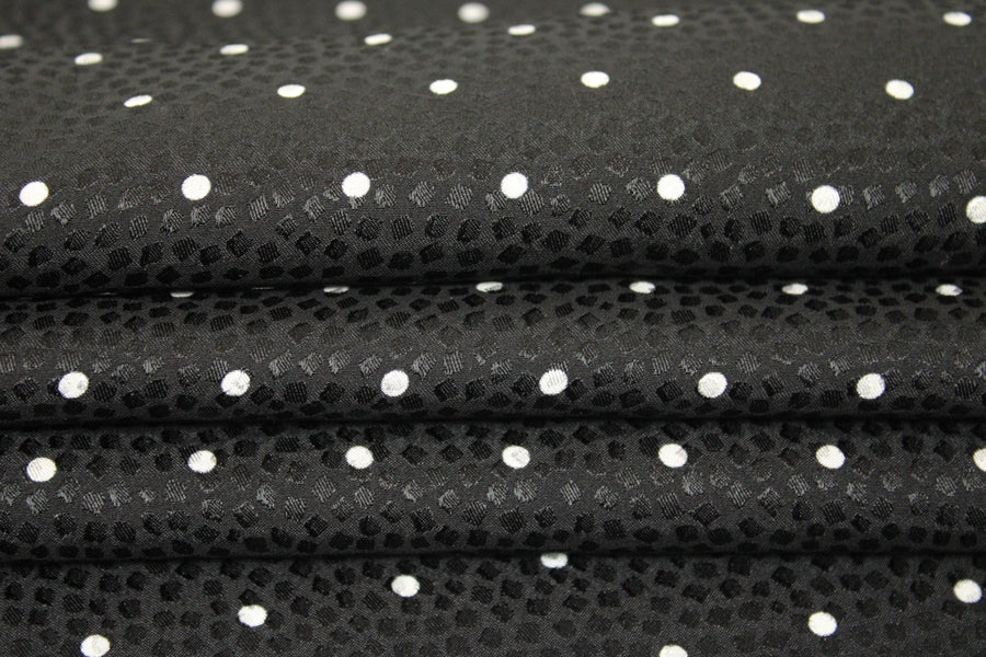 Tissu crêpe de soie - imprimé à pois - noir et blanc