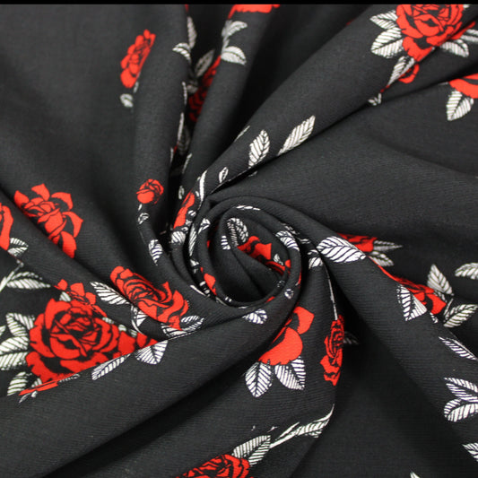 Tissu crêpe viscose - imprimé roses rouges - photo 1/5 | So Tissus