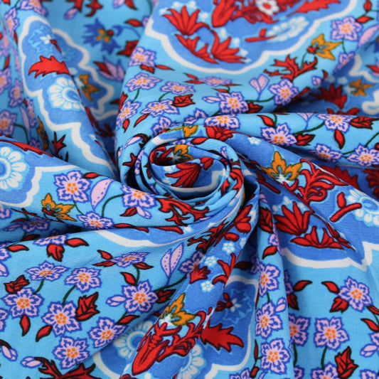 Tissu crêpe viscose - imprimé fleuri - ton bleu - photo 1/5 | So Tissus