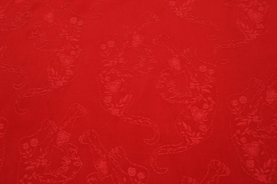 Tissu twill viscose - motif tigre fleuri - rouge