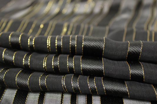 Tissu mousseline de soie - à rayures - noir et doré - photo 2/6 | So Tissus