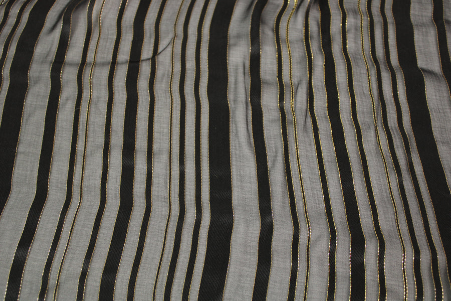Tissu mousseline de soie - à rayures - noir et doré