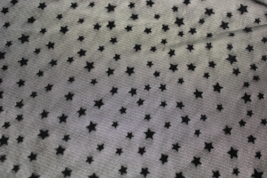 Tissu maille résille motif étoile - noir