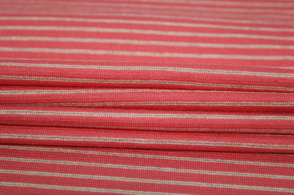 Tissu maille jersey viscose - à rayures - corail, beige et doré - photo 2/4 | So Tissus