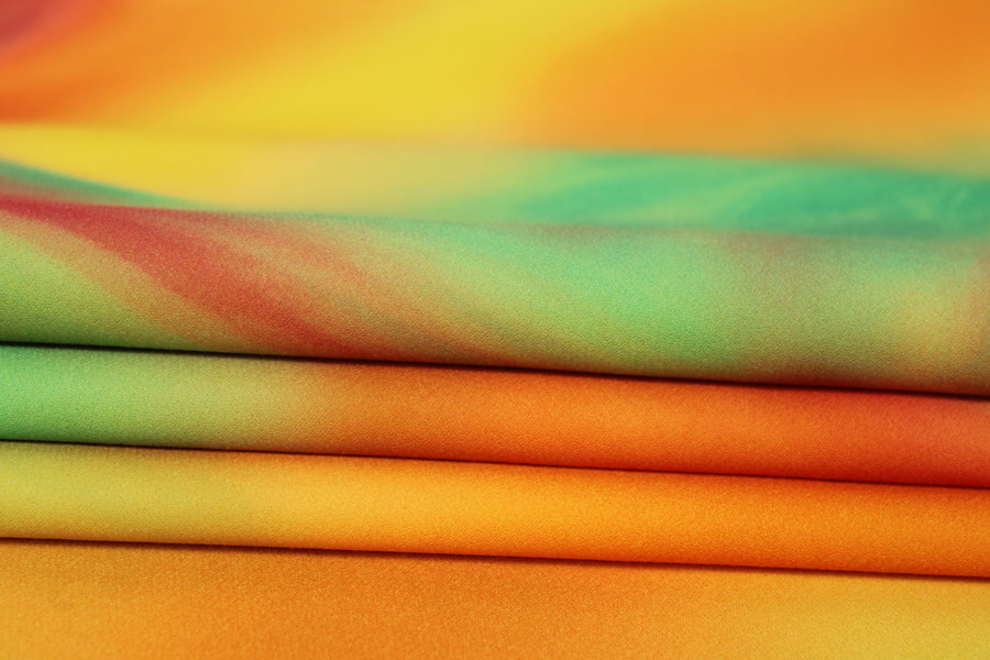 Tissu crêpe japonais - imprimé tie and dye - ton orange