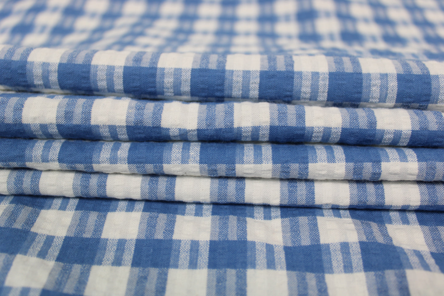Tissu crêpon de coton - à carreaux - bleu et blanc - photo 2/4 | So Tissus