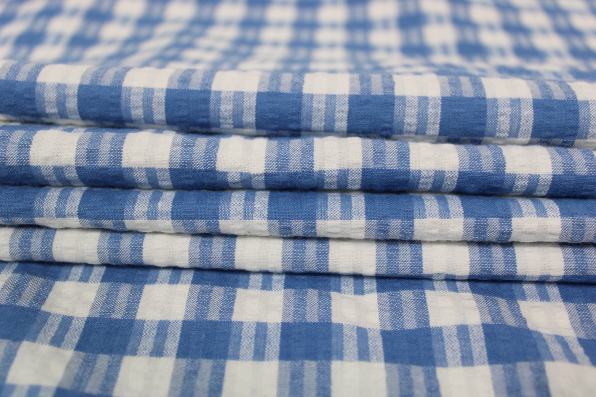 Tissu crêpon de coton - à carreaux - bleu et blanc - photo 2/4 | So Tissus