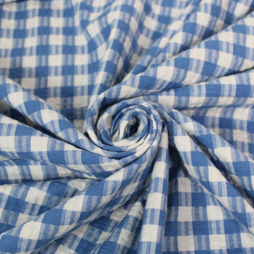 Tissu crêpon de coton - à carreaux - bleu et blanc