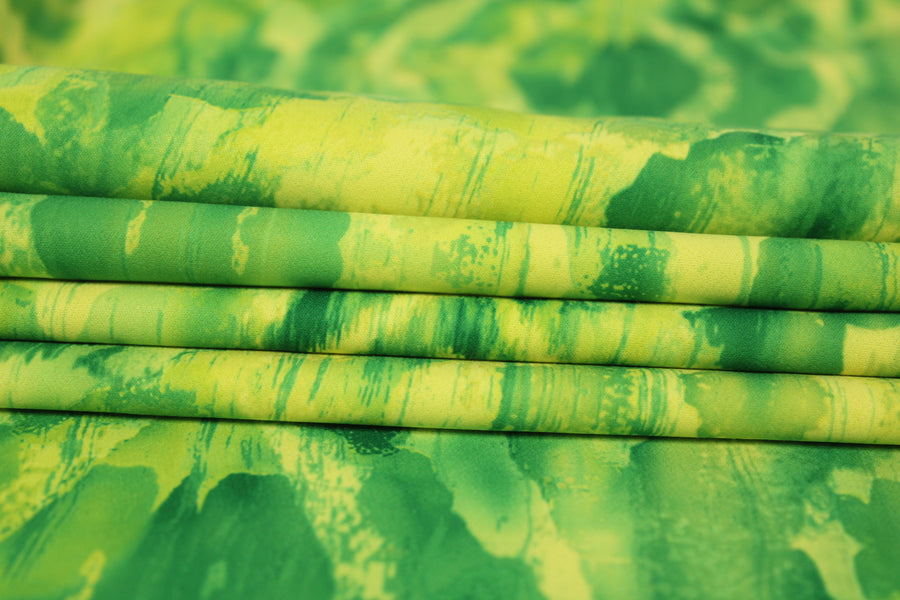 Tissu crêpe japonais - imprimé tacheté - ton vert et jaune