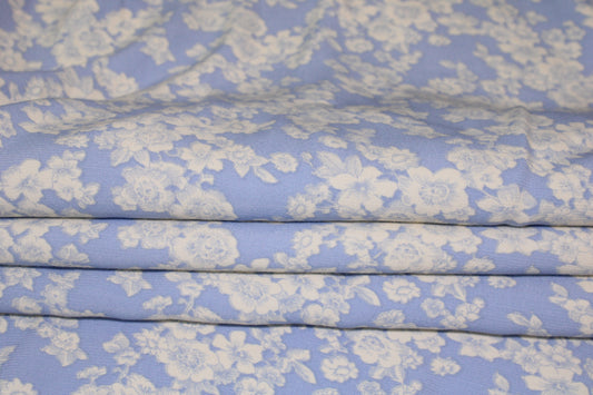 Tissu satin de viscose imprimé fleuri - bleu ciel et blanc - photo 2/4 | So Tissus