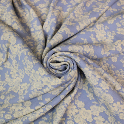 Tissu satin de viscose imprimé fleuri - bleu ciel et blanc - photo 1/4 | So Tissus
