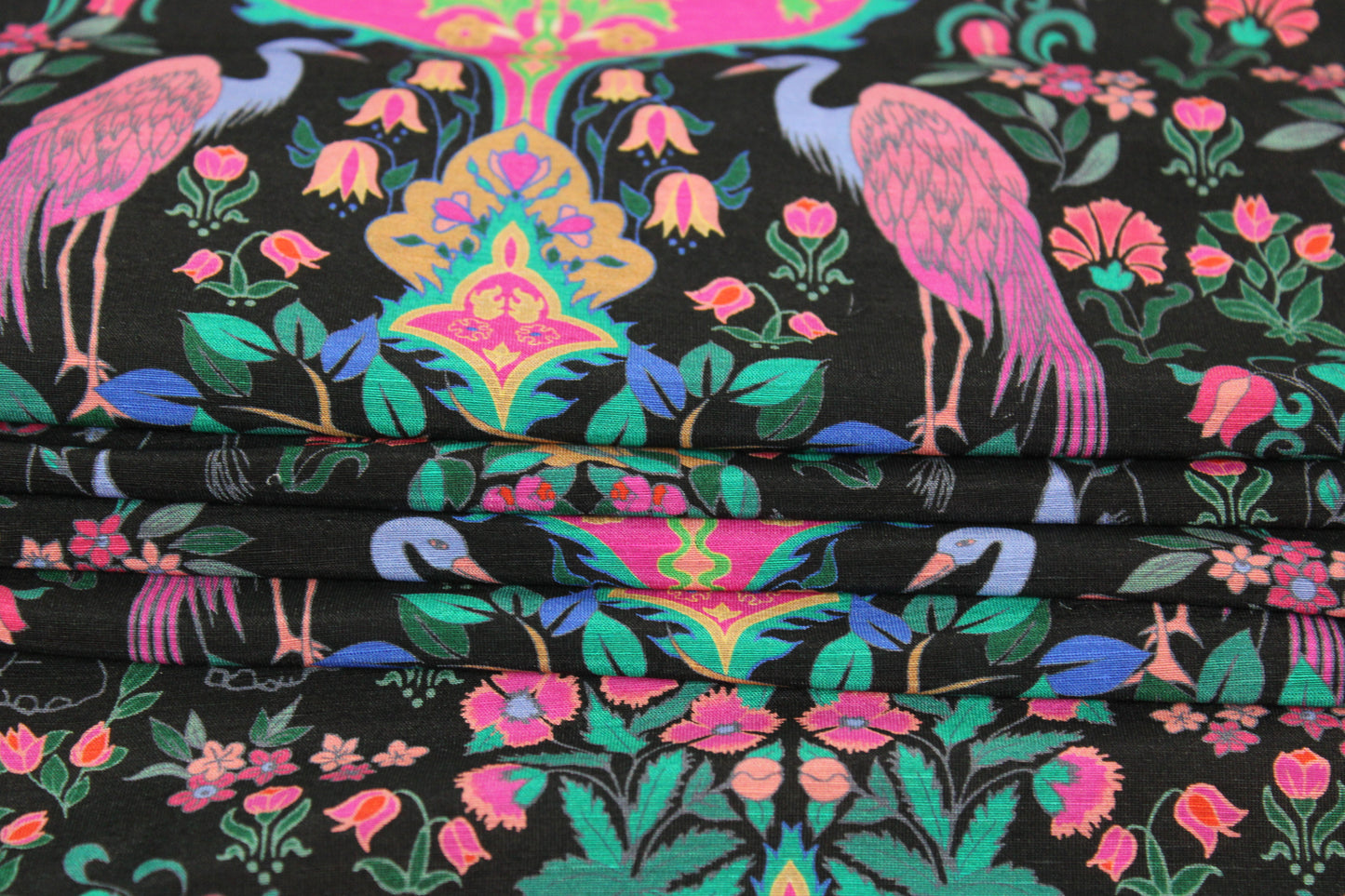 Tissu lin et soie  - imprime paon et éléphant - multicolore - photo 2/4 | So Tissus