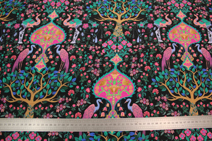 Tissu lin et soie  - imprime paon et éléphant - multicolore - photo 3/4 | So Tissus