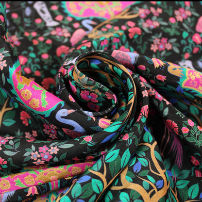 Tissu lin et soie  - imprime paon et éléphant - multicolore - photo 1/4 | So Tissus