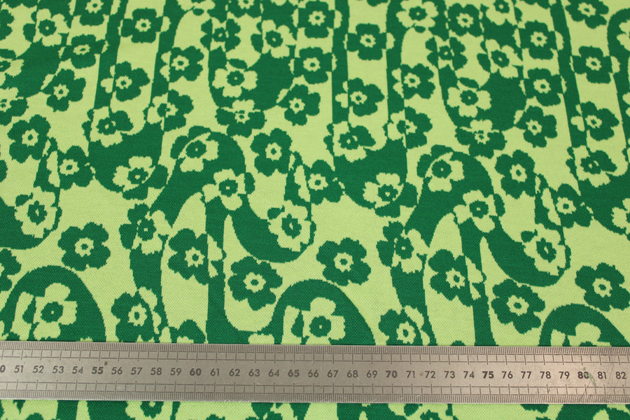 Tissu maille - imprimé fleuri - vert et vert pomme