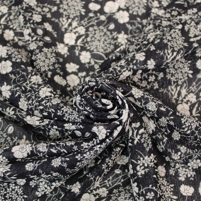 Tissu mousseline - imprimé fleuri - noir, blanc et lurex - photo 1/5 | So Tissus