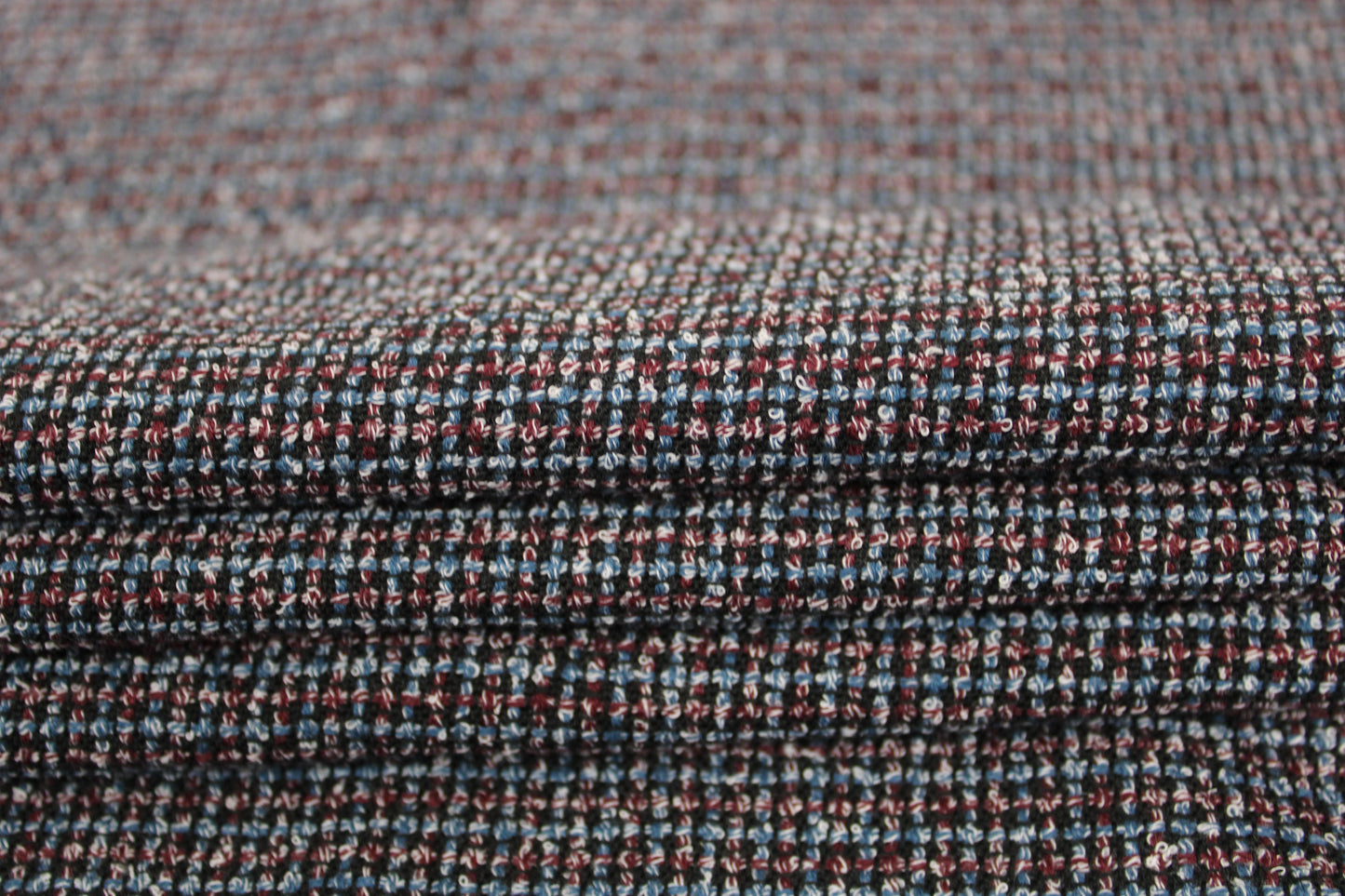 Tissu tweed coton - ton gris bleu et lie de vin - photo 2/4 | So Tissus