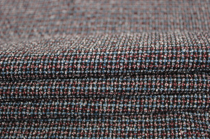 Tissu tweed coton - ton gris bleu et lie de vin - photo 2/4 | So Tissus