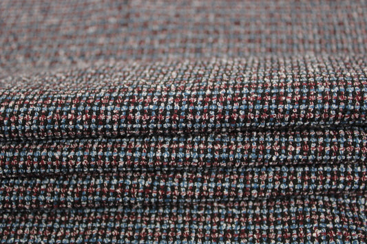 Tissu tweed coton - ton gris bleu et lie de vin - photo 2/4 | So Tissus