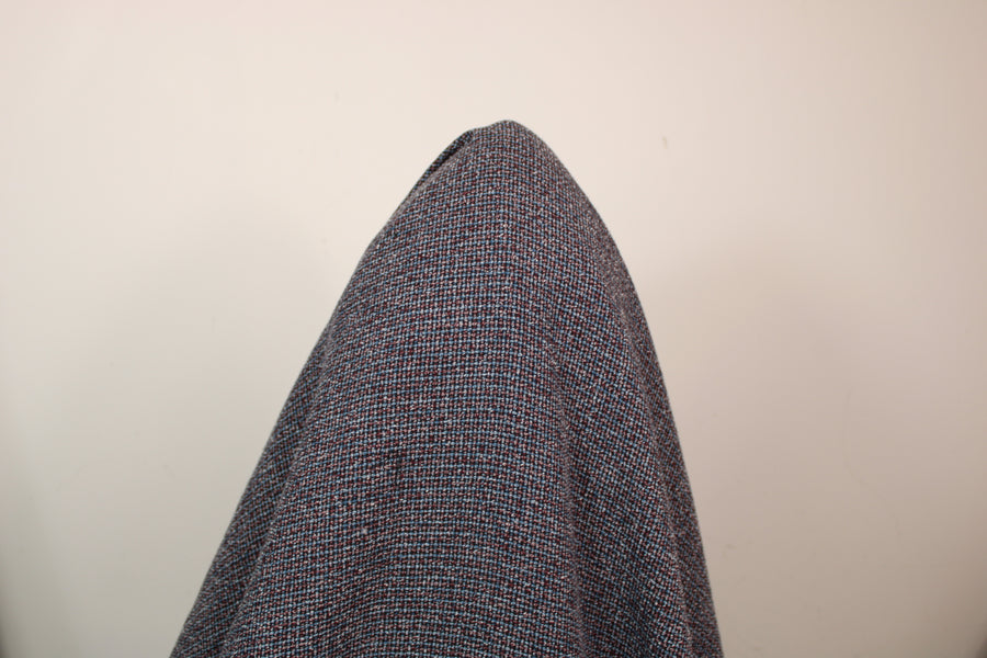 Tissu tweed coton - ton gris bleu et lie de vin