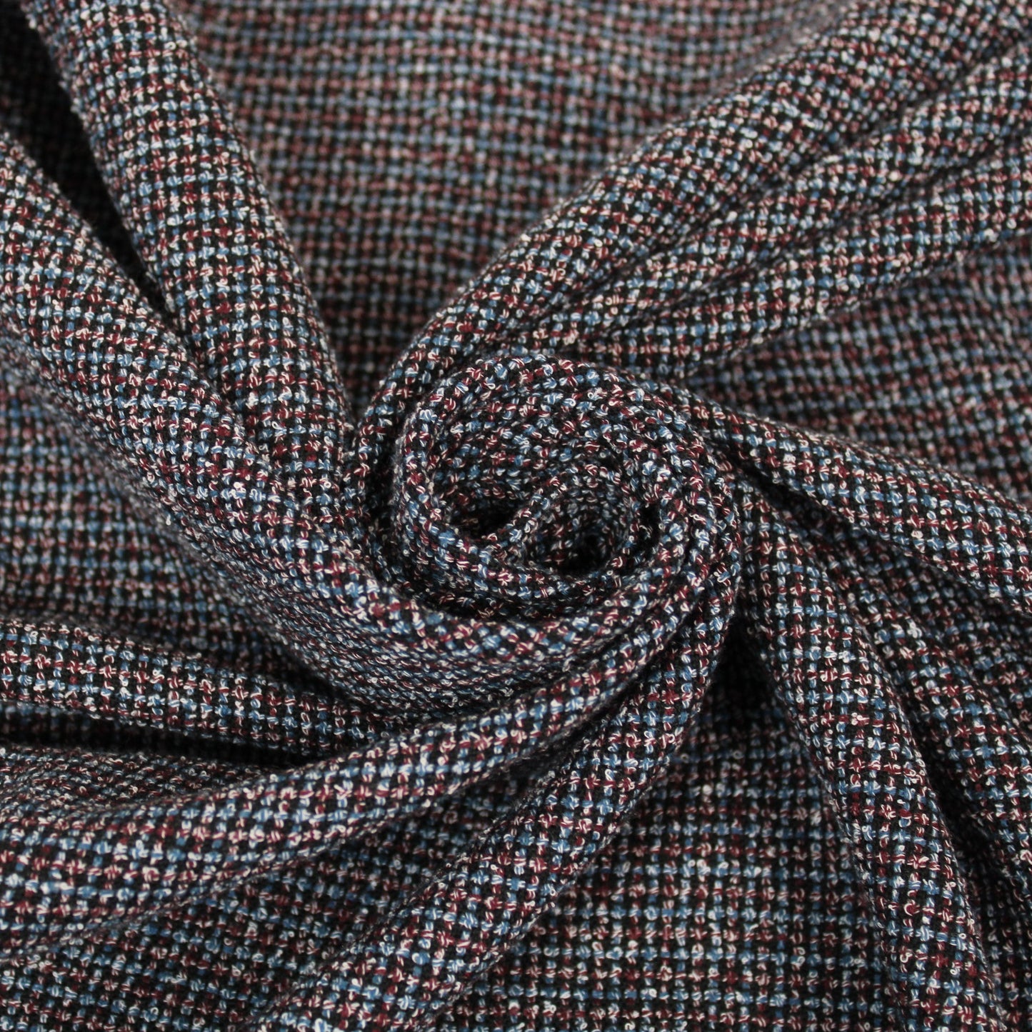 Tissu tweed coton - ton gris bleu et lie de vin - photo 1/4 | So Tissus