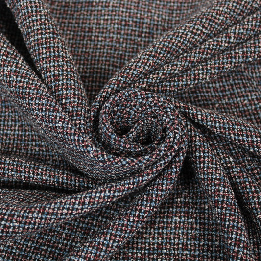 Tissu tweed coton - ton gris bleu et lie de vin - photo 1/4 | So Tissus