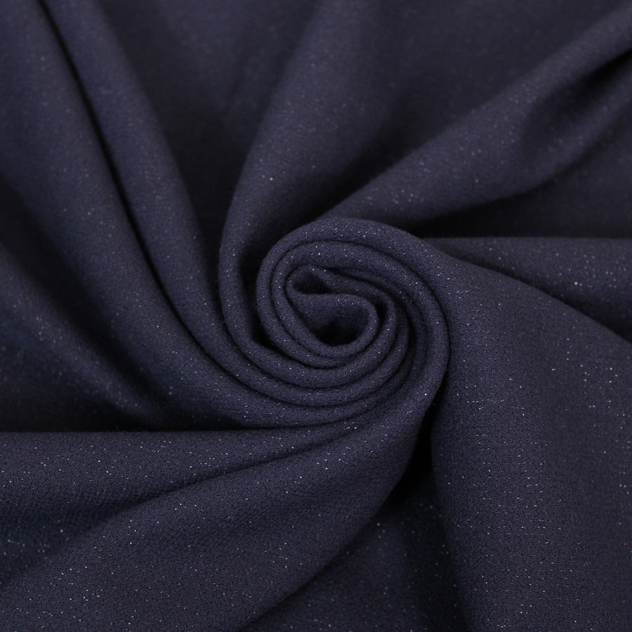 Tissu crêpe de laine - bleu marine et lurex argenté