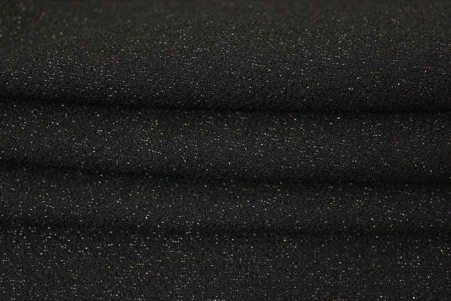 Tissu crêpe de laine - noir et lurex argenté