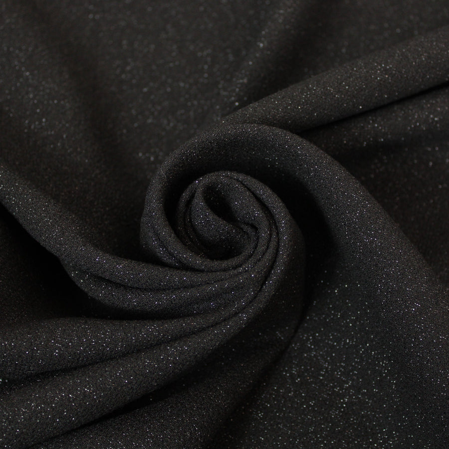 Tissu crêpe de laine - noir et lurex argenté
