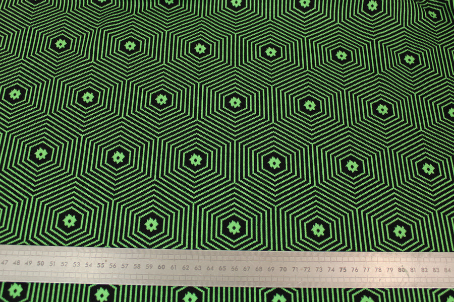 Tissu maille - imprimé géométrique - noir et vert