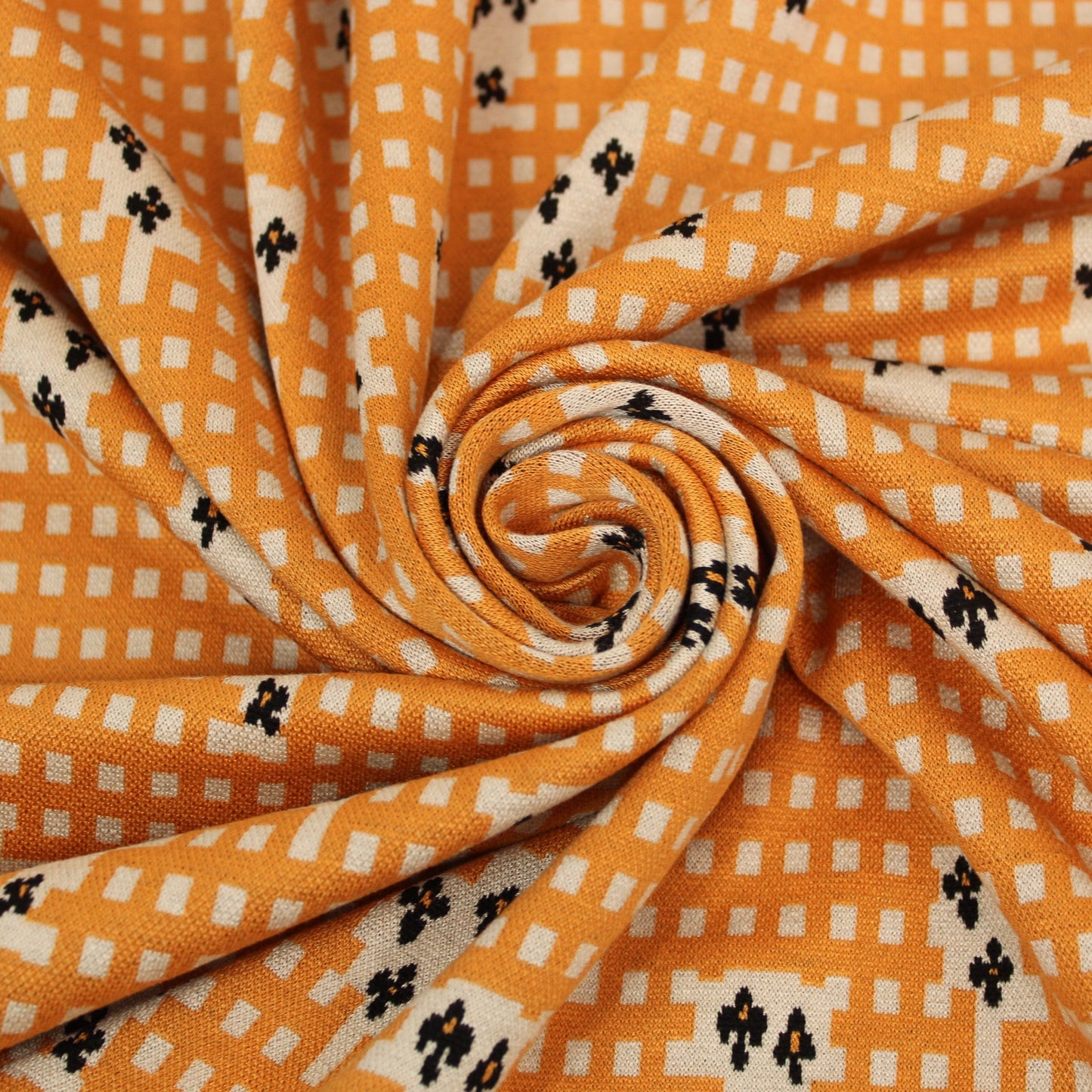 Tissu maille - imprimé géométrique - moutarde et beige - photo 1/4 | So Tissus