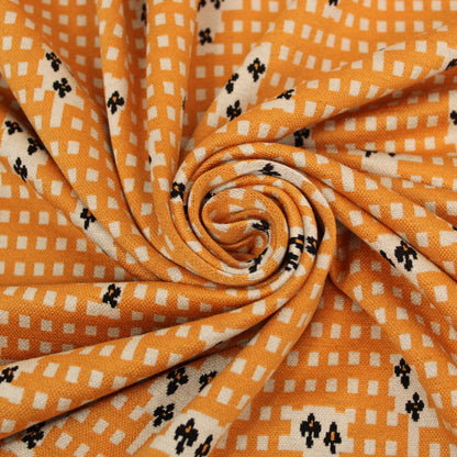 Tissu maille - imprimé géométrique - moutarde et beige - photo 1/4 | So Tissus
