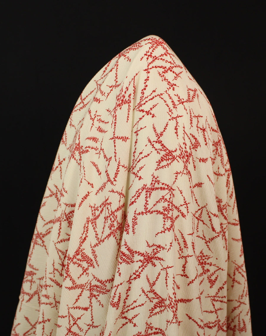Tissu crêpon viscose - imprimé abstrait - blanc cassé et rouge