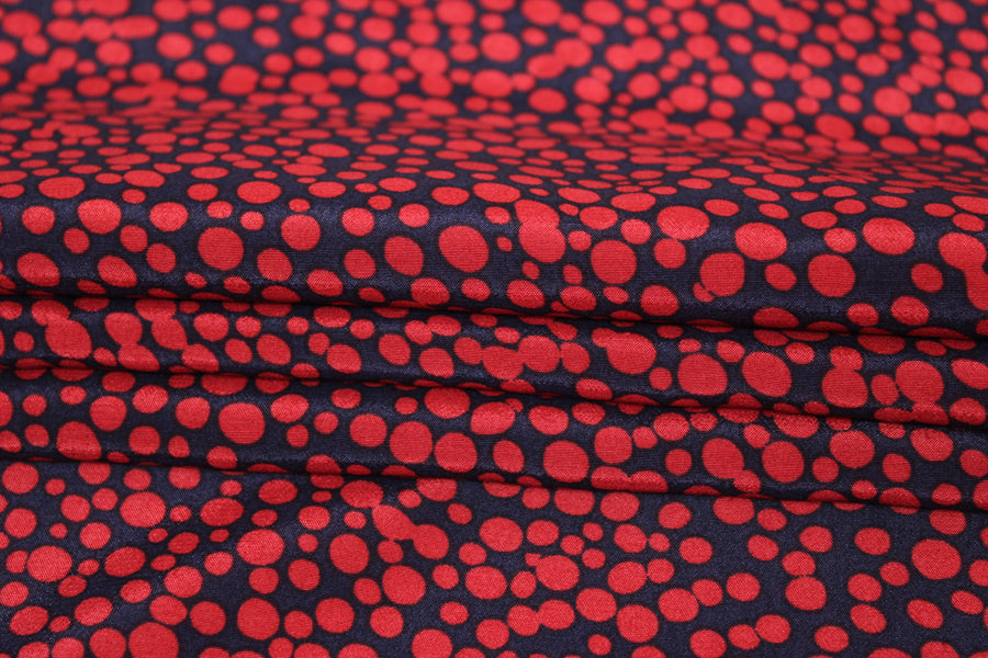Tissu crêpe viscose - imprimé à pois - rouge et bleu marine