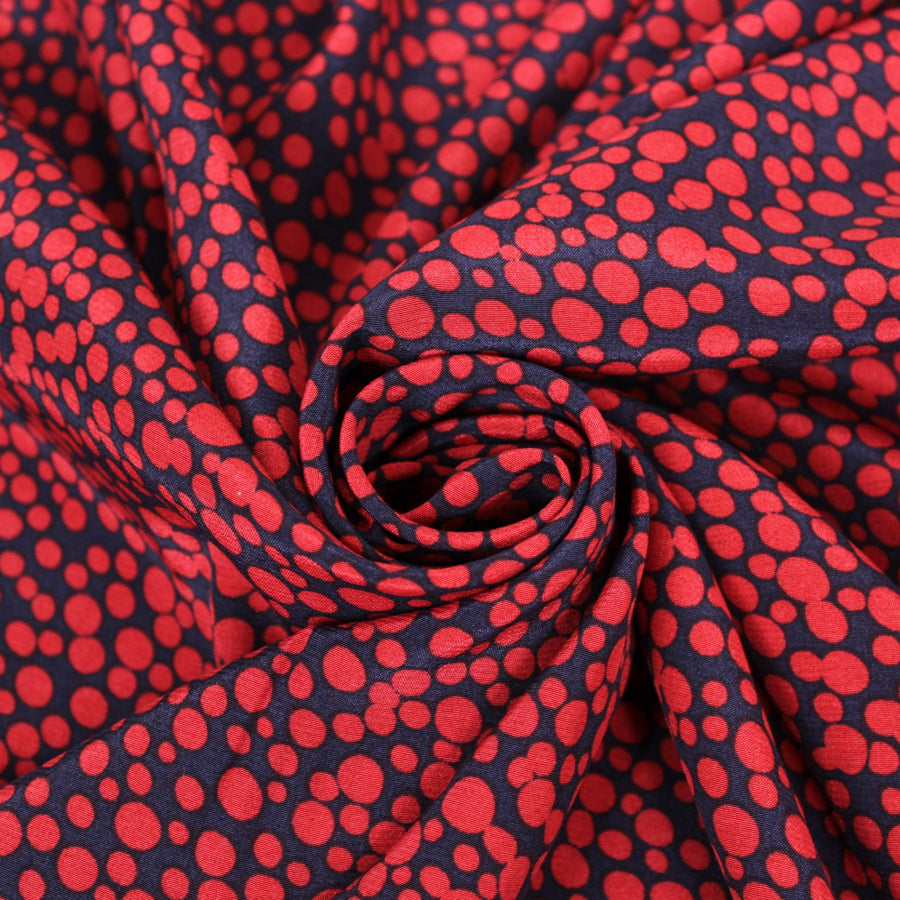 Tissu crêpe viscose - imprimé à pois - rouge et bleu marine
