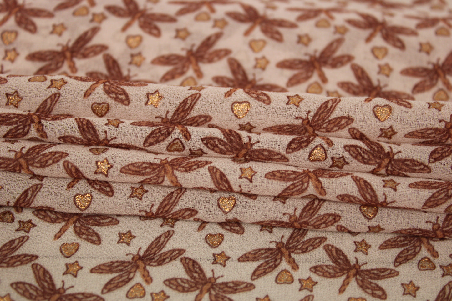 Tissu crêpe georgette  - imprimé libellule - nude - photo 2/4 | So Tissus