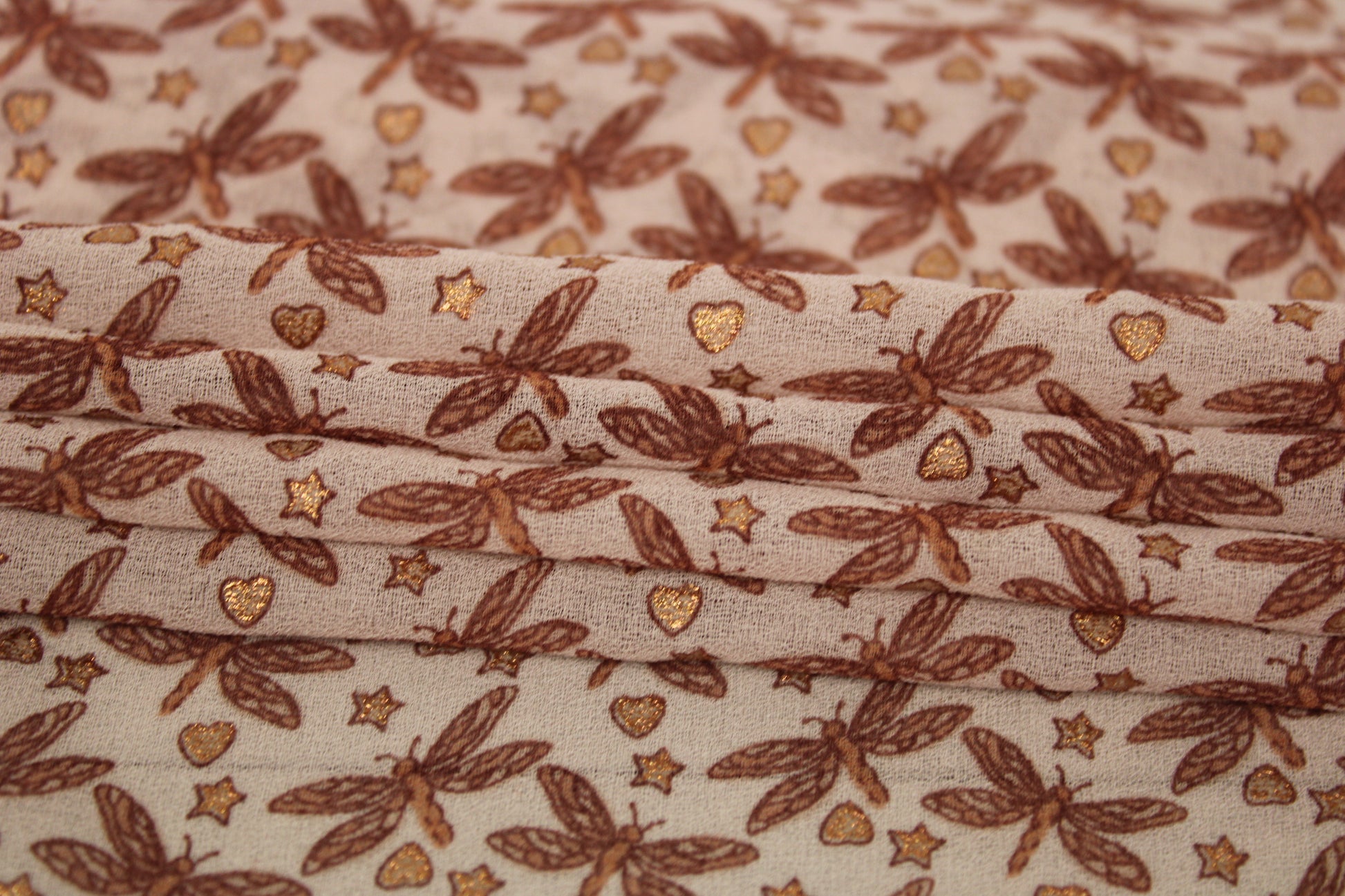 Tissu crêpe georgette  - imprimé libellule - nude - photo 2/4 | So Tissus