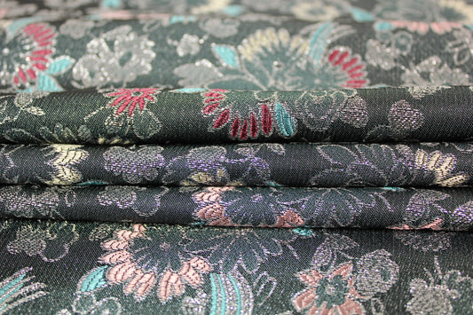 Tissu brocart motif fleuri - gris et argenté - photo 2/4 | So Tissus