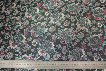 Tissu brocart motif fleuri - gris et argenté - photo 3/4 | So Tissus