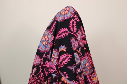 Tissu crêpe viscose - imprimé cachemire fleuri - rose et noir - photo 3/4 | So Tissus