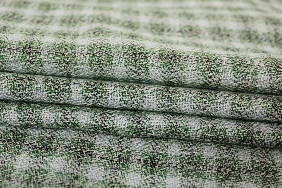Tissu étamine de coton à carreaux - ton gris vert