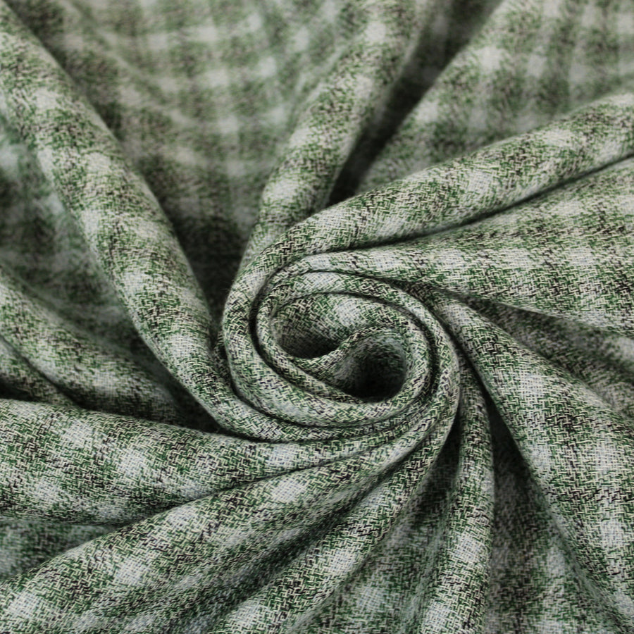 Tissu étamine de coton à carreaux - ton gris vert
