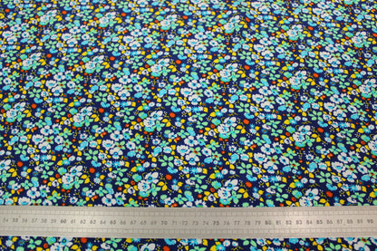 Tissu crêpe de chine 100% soie - imprimé fleuri - ton bleu - photo 3/4 | So Tissus