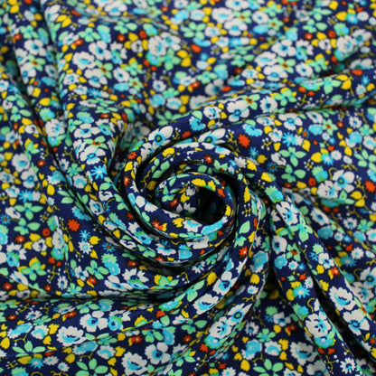 Tissu crêpe de chine 100% soie - imprimé fleuri - ton bleu - photo 1/4 | So Tissus