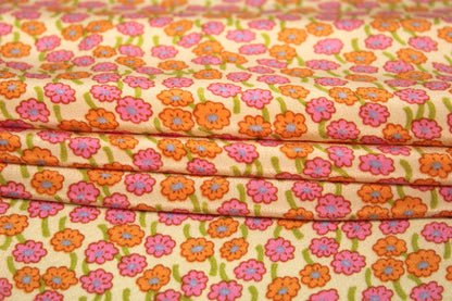 Tissu crêpe de chine 100% soie - imprimé fleurs rose et orange - photo 2/4 | So Tissus