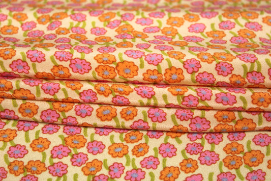 Tissu crêpe de chine 100% soie - imprimé fleurs rose et orange - photo 2/4 | So Tissus