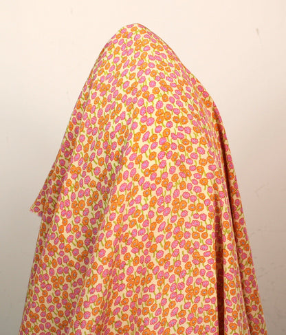 Tissu crêpe de chine 100% soie - imprimé fleurs rose et orange - photo 3/4 | So Tissus
