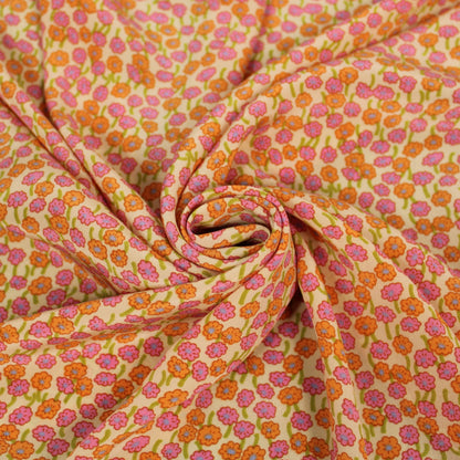 Tissu crêpe de chine 100% soie - imprimé fleurs rose et orange - photo 1/4 | So Tissus
