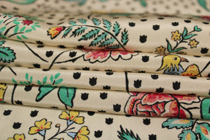 Tissu crêpe de chine 100% soie - imprimé fleurs vintages - photo 2/4 | So Tissus